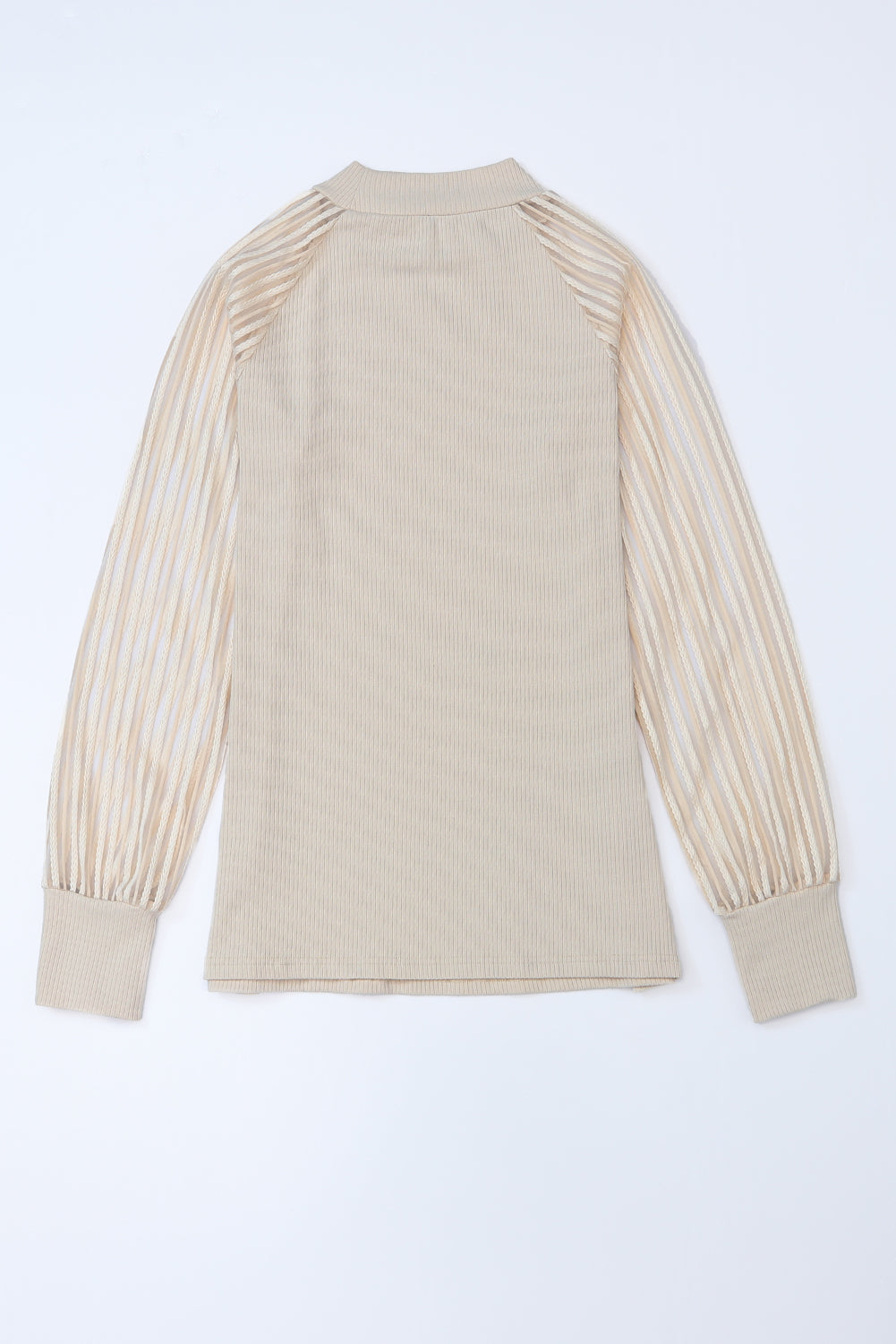 Apricot Ribbed Solid Color Striped Mesh Long Sleeve Top