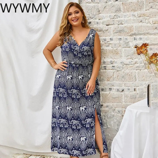 WYWMY Summer Floral Print Long Dress Plus Size Beach Casual Sundress 2021 Vacation Clothes for Women Maxi Dresses Summer-fashion-debrra-.com